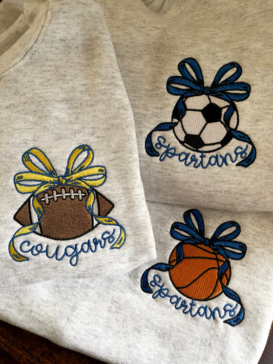 Youth/Adult Filled Football Bow Crewneck